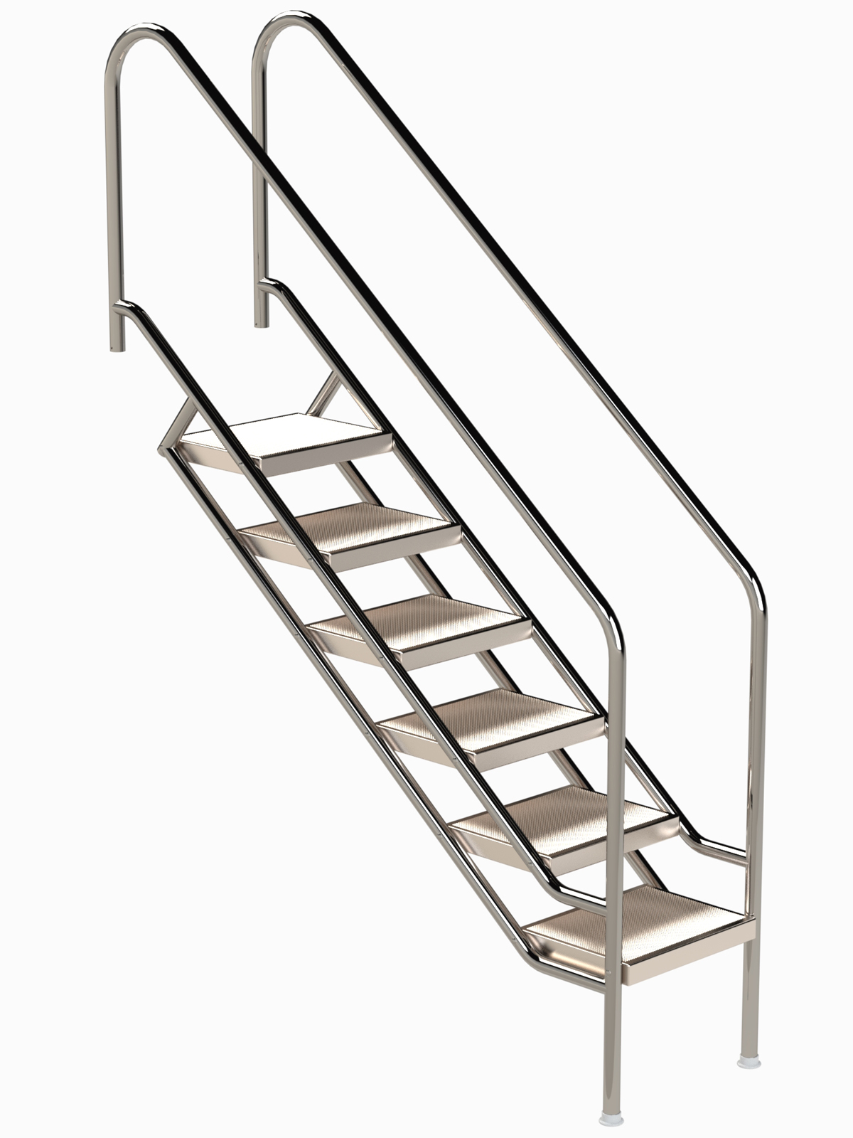 Eichenwald Ideal Edelstahl Eichenwald Pooltreppe Modell 08.1 Miami Beckentiefe 1399mm Ausladung 1338mm 6 Edelstahl Waffelblech-Stufen