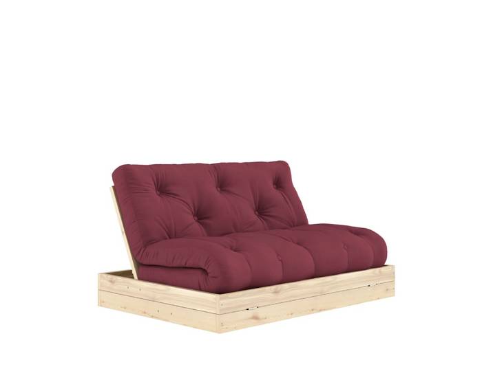 Canapé convertible 2,5 places en tissu et bois - bordeaux