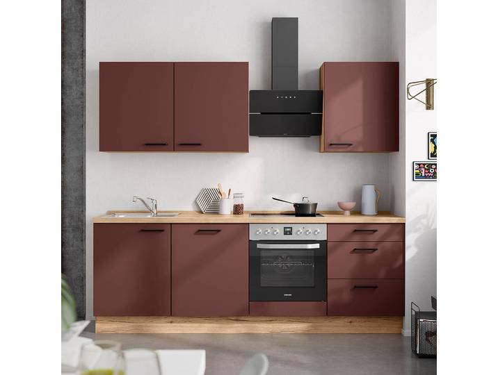 Küchenzeile High-Line Easytouch Kombi C 240cm Ausrichtung rechts Rot/Dunkelrot ohne Elektrogeräte