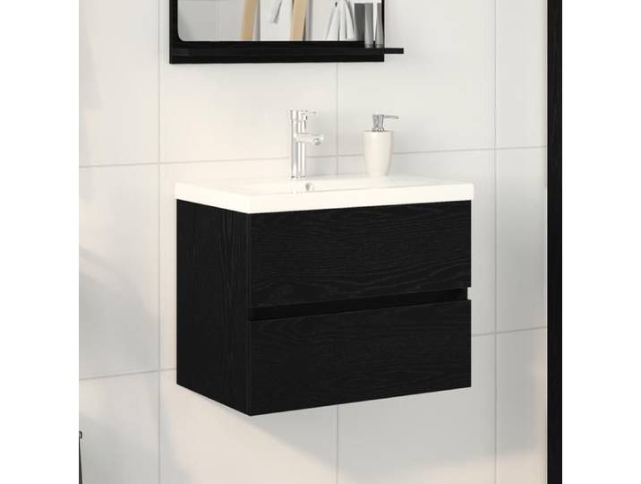 Meuble lavabo chêne noir - vidaxl - 60x38 5x45 cm - Lavabo intégré - Deux tiroirs - MDF chêne noir - Style moderne