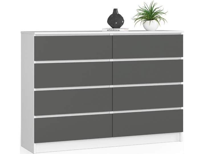 Akord Dressoir 8 Tiroirs Blanc/Gris Graphite 138X40X99