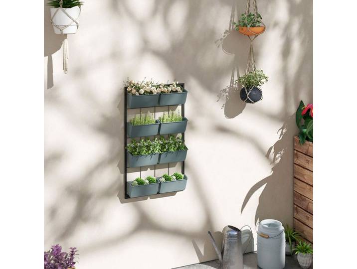 Support à fleurs support pour plantes avec 8 pots échelle murale pour plantes étagère à fleurs 52 5 x 14 x 90 cm