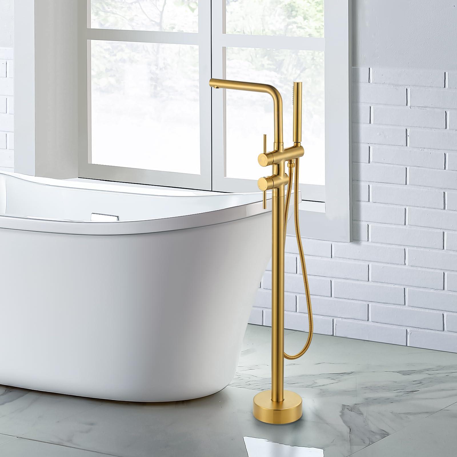 Freistehende Badewannenarmatur, 360° drehbar, Gold, mit Handbrause