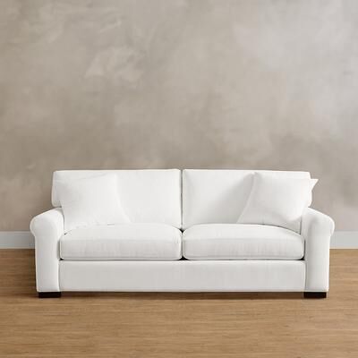 "Cleo Upholstered Sofa - 95"", Crypton Chenille Nomad Snow (Stocked) - Grandin Road"