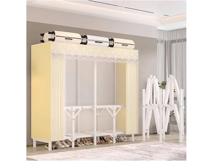 MmcdylyhEU Robuster tragbarer Kleiderschrank mit Abdeckung – Standgarderobe for Aufhängen von Kleidung, Faltbarer Organizer for die Aufbewahrung von Kleidungsstücken(Yellow1,100x170x45cm)