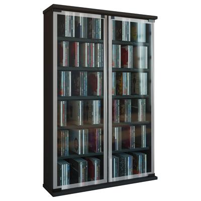 Media-Regal VCM "Holz CD DVD Stand Regal Schrank Galerie Glastür", schwarz, B:60cm T:18cm, Regale