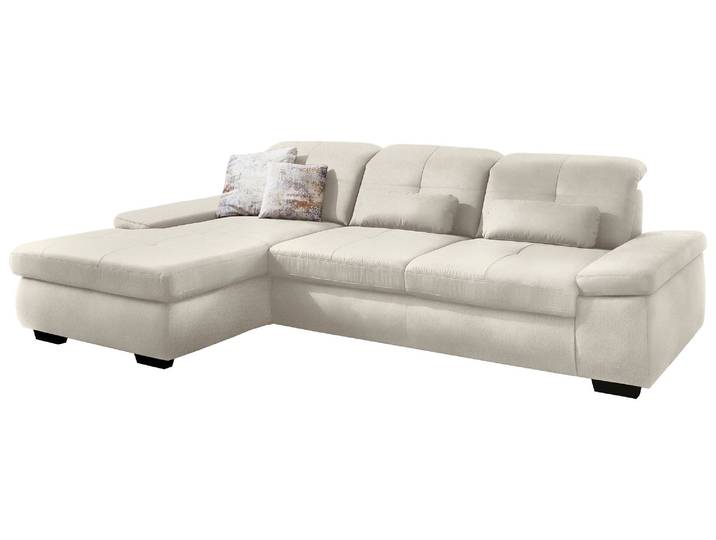 Ecksofa, Beige, 309x195 cm, Chenille, Mit Sitztiefenverstellung, Modern