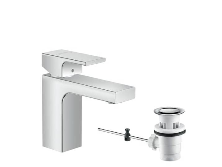 hansgrohe Mitigeur de lavabo Vernis Shape\, hauteur sous bec 100mm\, économie d'eau (EcoSmart)\, robinet lavabo avec tirette et vidage\, chromé\, 71561000