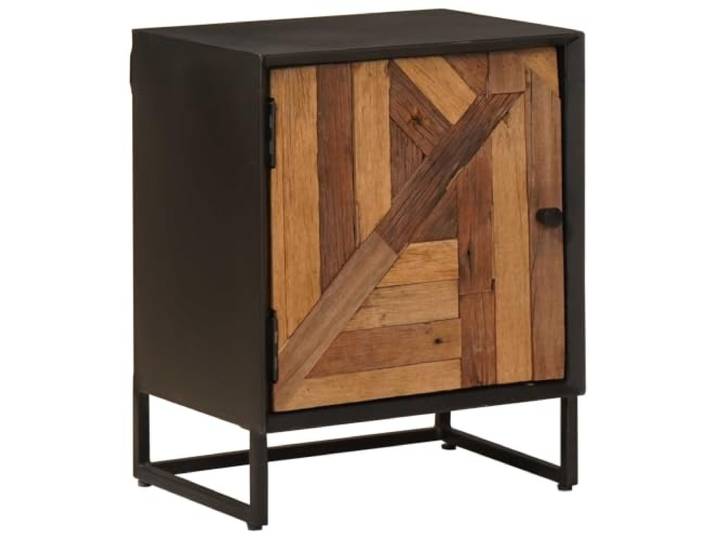 Fisinber Nachttisch Massivholz 40x30x50 cm Beistelltisch mit Tür Natur Handgefertigter Kommodenschrank fürs Schlafzimmer aus Altholz mit 1 Tür, kompakter Stauraum in 40x30x50 cm Natur-Optik.