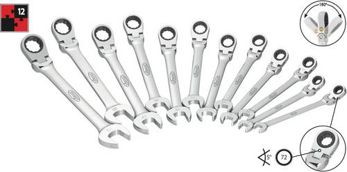 Vigor V2818 Knarren-Ring-Maulschlüssel-Satz 12teilig Schlüsselweite (Metrisch) 8 - 19mm