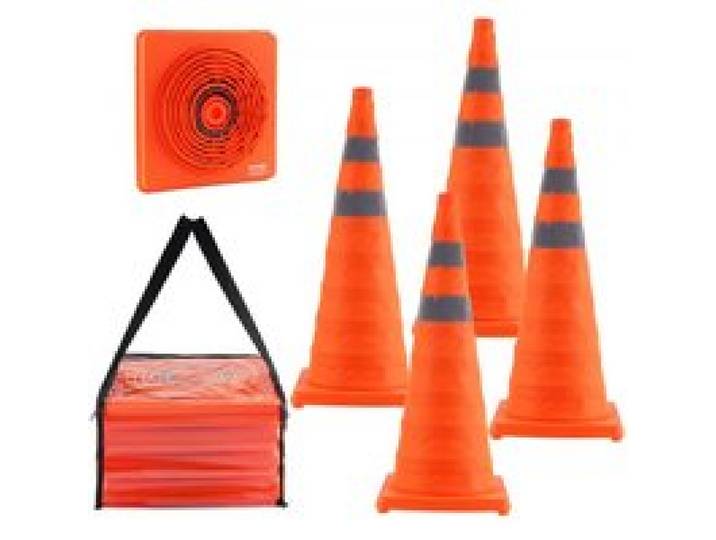 VEVOR Sicherheitskegel Verkehrshütchen, 4 Stk. Zusammenklappbare Verkehrskegel, Baukegel mit Reflektierenden Kragen, Warnkegel mit Aufbewahrungstasche, Geeignet für Verkehrskontrolle, Parkplätze