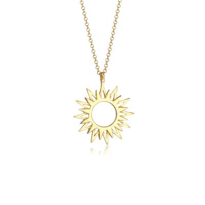 Kette mit Anhänger ELLI "Sonne Sun Strahlen Astro Symbol 925 Silber", gold, Halsketten, Damen, 45, ohne Stein, Silber 925 (Sterlingsilber), L: 45