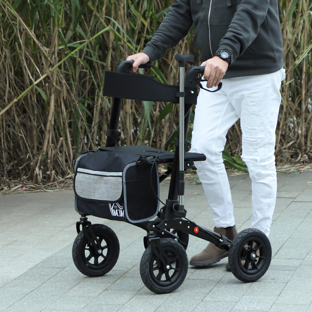 HOMCOM Rollator Walker Lightweight Mobility Walker with All-Terrain Wheels Black 98.5cm H X 69cm W X 64cm D