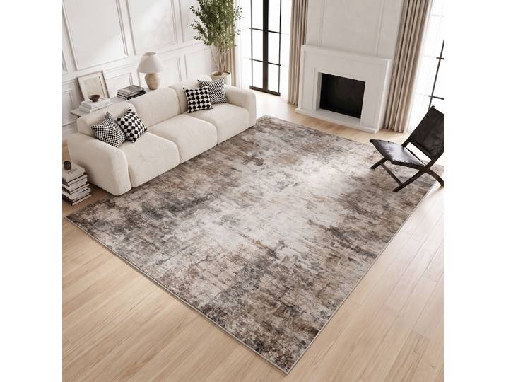 HOMCOM Tapis Salon Moderne Lavable Polyester Motif Marron
