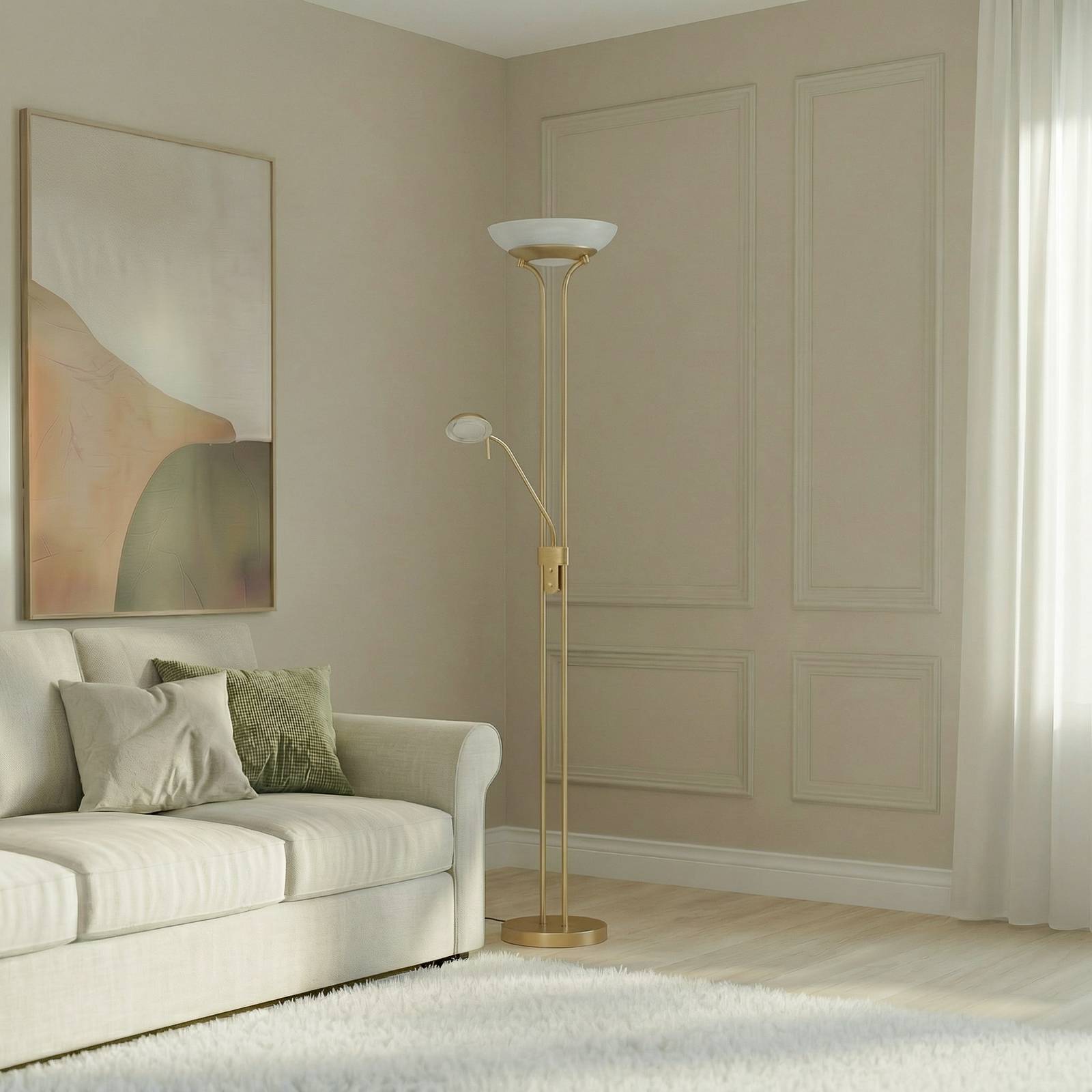 LED Deckenfluter Yveta Lindby, dimmbar, messing / gold, für Wohn- / Esszimmer, Metall, Modern, LED Stehlampe