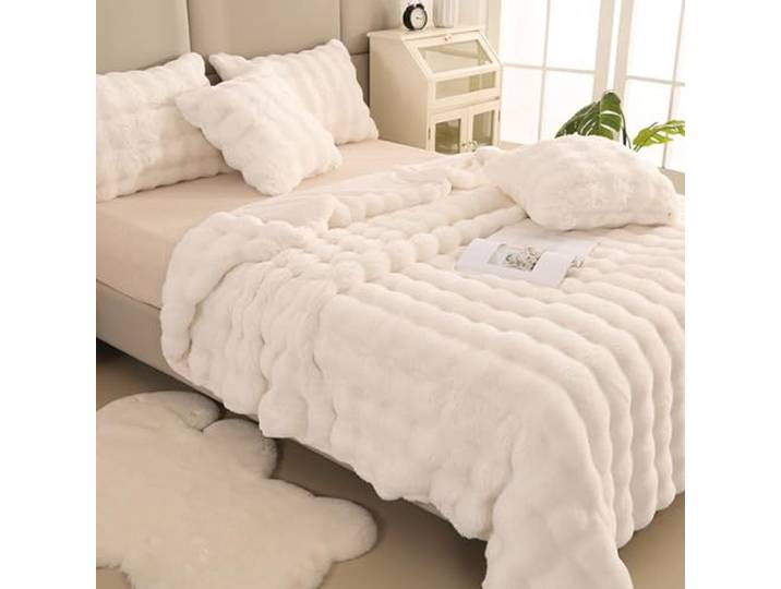 ZHANGXIAOMIN Bubble Decke Weiß Kuscheldecke Flauschig Fellimitat Decke Kuscheldecke Flauschig Flauschige Decke Fluffy Blanket Bubble Decke FüR Bett Sofa Casual Decke (beige weiß,120 * 200cm)