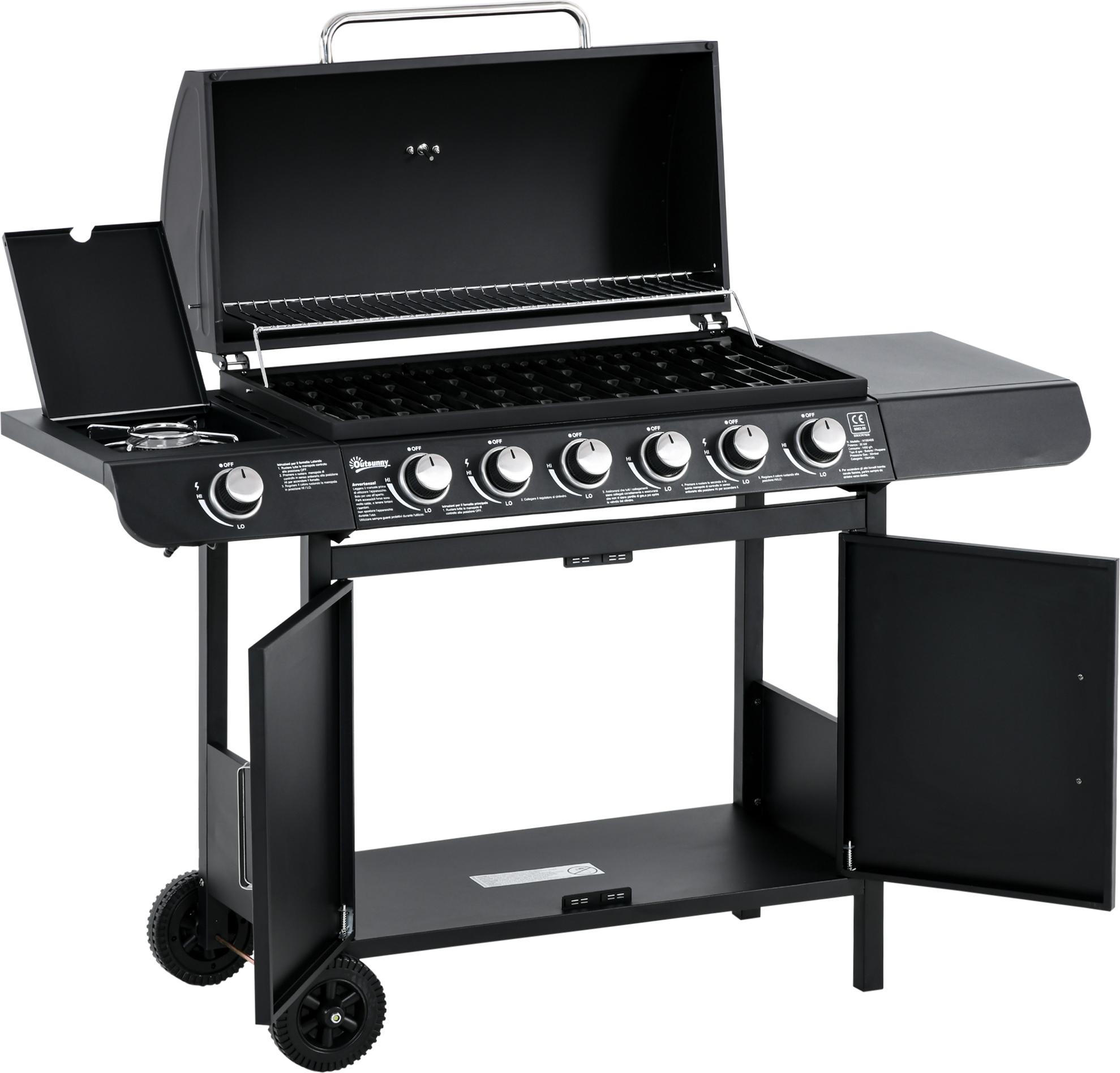 Outsunny Gasgrill BBQ Grillwagen mit 7 Brennern Schrank Multifunktion Metall