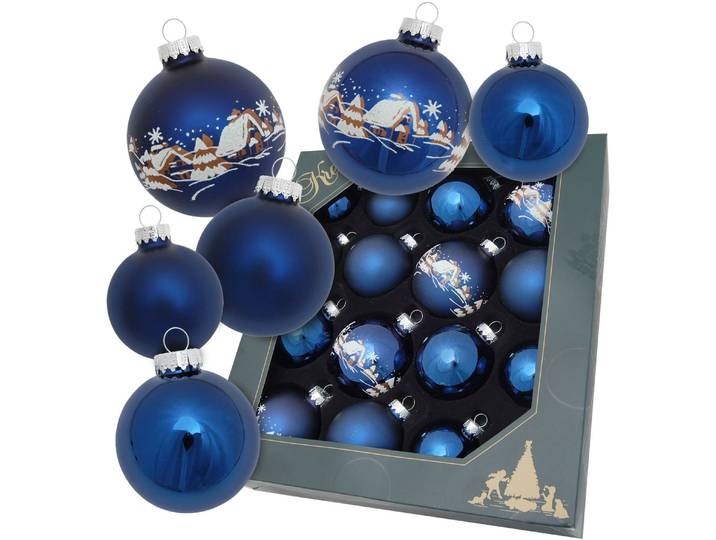 Christbaumschmuck KREBS GLAS LAUSCHA Kugelsortiment , blau, B:8cm H:29cm T:29cm, Glas, Weihnachtsbaumschmuck, Christbaumschmuck, Christbaumschmuck aus Glas, Christbaumkugeln