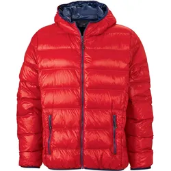 James & Nicholson Leichte Herren Daunen Kapuzenjacke Stepp-Jacke JN1060 red/navy XXL