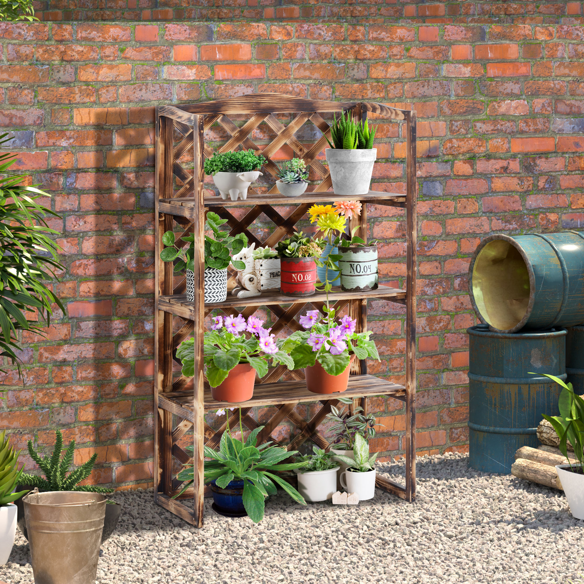 Outsunny Scaffalatura per Piante Fioriera a 3 Ripiani in Legno di Abete 80 x 40 x 148cm Aosom
