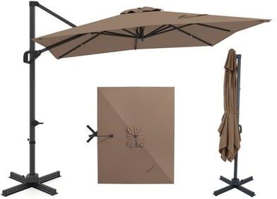 Costway 11 x 9 FT Cantilever Patio Umbrella with 360° Rotation and Easy Tilt Adjustment-Brown