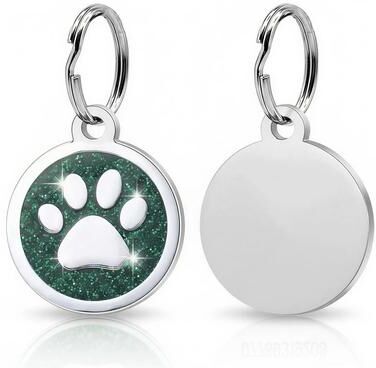Inspired Finds Personalized Glitter Paw Print Pet ID Tag green style B