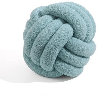 Lush Living Finds Soft Yellow Handmade Knotted Plush Round Throw Pillow, Circle Ball Cushion For Home, Living Room Halloween Decor light Blue