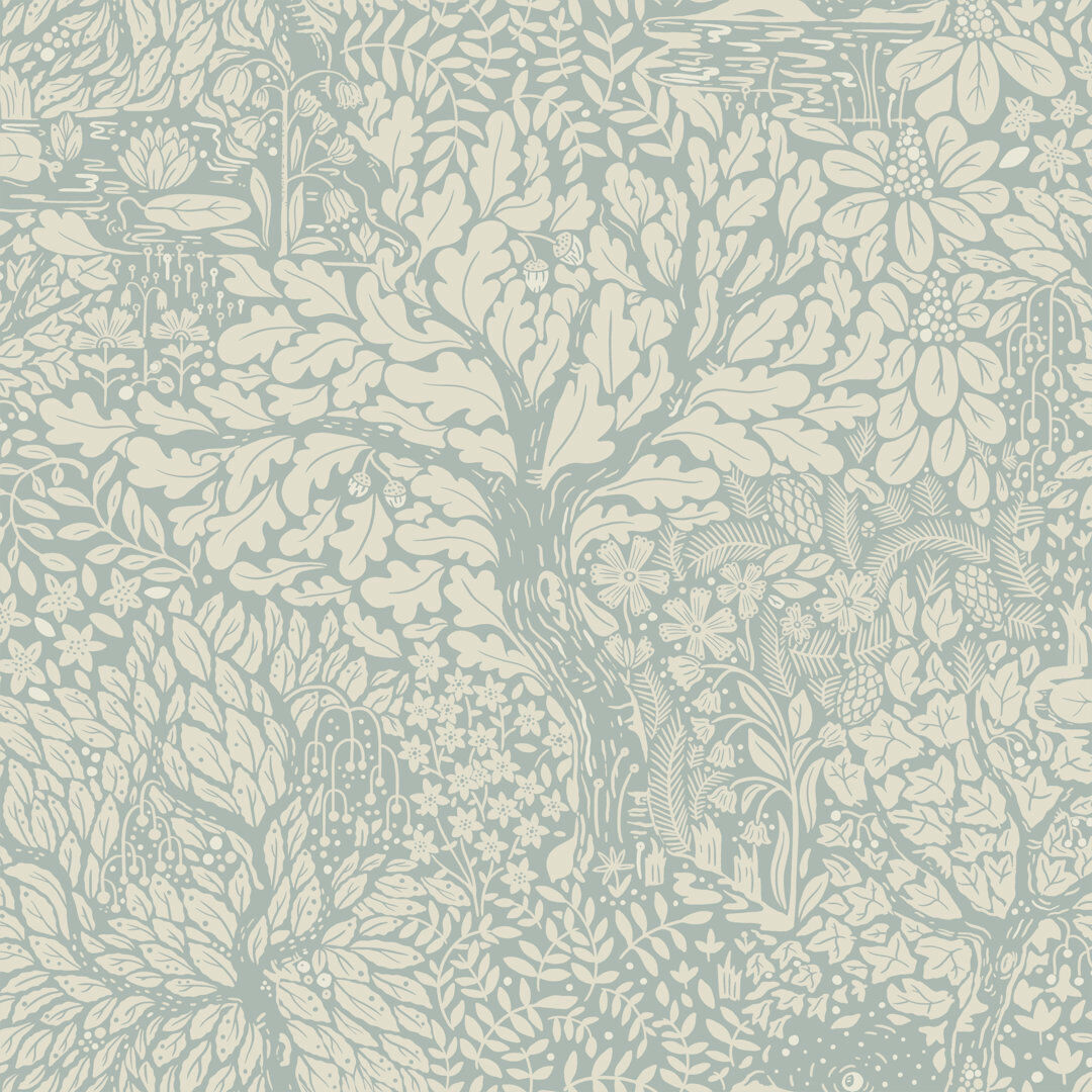 Ophelia & Co. Hjarterum Olle Forest Leaf Motif 10.05m x 53cm Matte Wallpaper Roll Blue/White