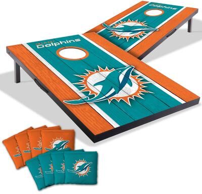 Skip's Garage Miami Dolphins NFL Compact 2x3 Tailgate Cornhole Board Set