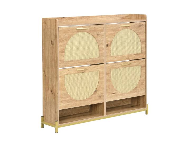 Meuble à chaussures 4 abattants en bois et rotin – Grande capacité