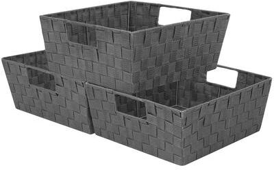 Sorbus Woven Strap Tote Basket - Grey