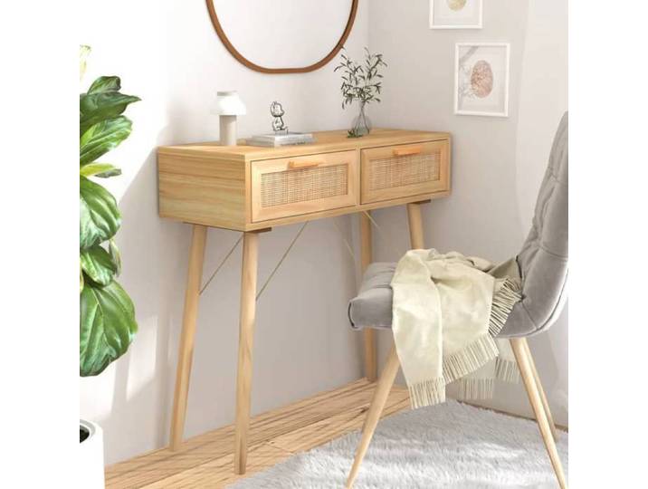 SALE 2025 Table console - Table d'appoint Scandinave - Marron 80x30x75 cm Bois massif pin /rotin naturel 12 35 Kg 7198