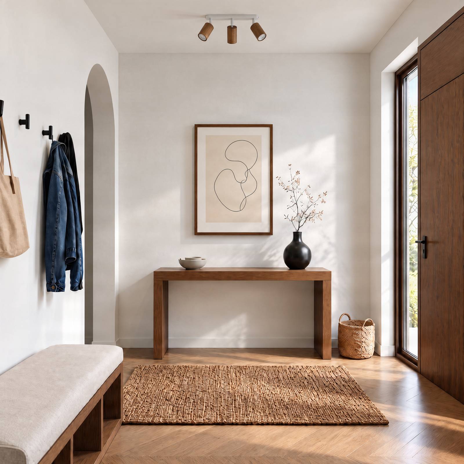 Deckenstrahler Nisse, weiß, Länge 33 cm, 3-flg., Holz/Metall Nisse Luminex, dimmbar, weiß / opal, für Wohn- / Esszimmer, Holz, Downlights