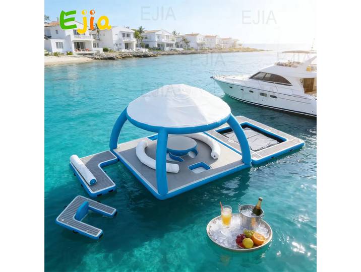 Île flottante gonflable avec plateforme et auvent amovible, ponton flottant et ponton de piscine pour événements aquatiques