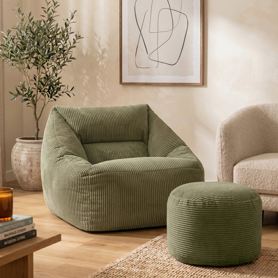 icon Natalia Large Beanbag and Round Footstool Corduroy Navy Blue Sage Green Large