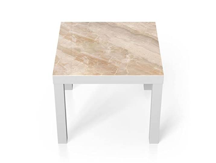 DEQORI Glastisch weiß klein 55x55 cm Motiv Helle Marmorfläche ausgefallener Beistelltisch aus Glas Hochglanz Couchtisch fürs Wohnzimmer moderner Couch Tisch mit Design