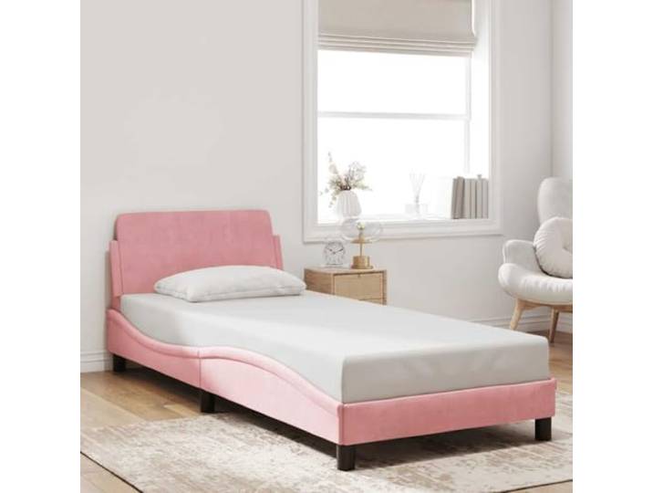 Samtbezug stabil Stützbeine Schlafzimmer Bettgestell Dover Rosa 90x190 cm Bettgestell mit Kopfteil Dover Rosa 90x190 cm Samt Metall Lattenrost Stabil Stützbeine Modernes Wellendesign Schlafzimmer