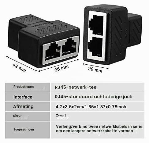 Selius RJ45 Ethernet Splitter Connectors, 1 naar 2 Splitter voor Cat5/Cat6, 4 stuks