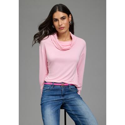 Langarmshirt LAURA SCOTT, Damen, Gr. 48/50, rosa (pink), Jersey, Obermaterial: 95% Viskose, 5% Elasthan, unifarben, figurumspielend hüftlang, Shirts Langarmshirt, aus Jersey, mit Schlauchkragen, figurumspielende Passform, unifarben