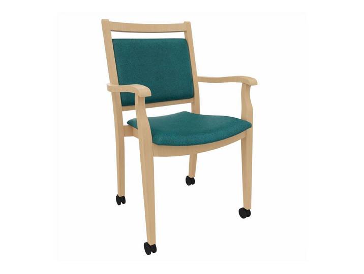 einrichtungsdesign24 Armlehnstuhl André mit Rollen – Ideal für Senioren im Alter und der Pflege, komfortabel, gepolstert, Massivholzgestell, Premium Rollen