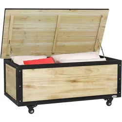 OKWISH Outdoor-Aufbewahrungsbox Holz Natur 100x50x43 cm, 121 L, mit Rollen, Deckel und wasserabweisender Oberfläche
