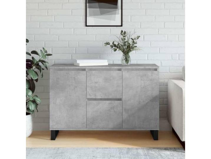 RJPLMFV Anrichte, grau, Beton, 101,5 x 35 x 70 cm, Holz, Technik Robuste Eisenbeine, großer Stauraum, Oberseite für Dekor, Wandbefestigung inklusive