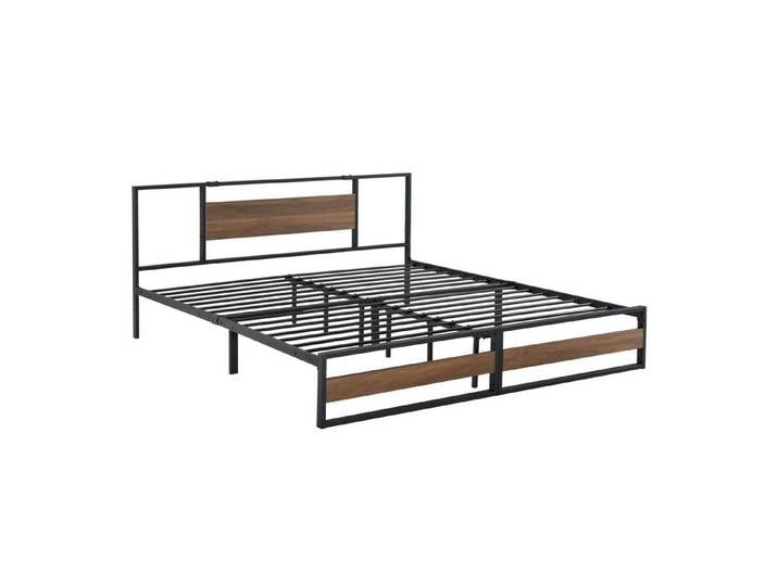 en.casa Metallbett, »Villach« Bettgestell 180x200 cm Stahlrahmen Schwarz Walnuss-Optik