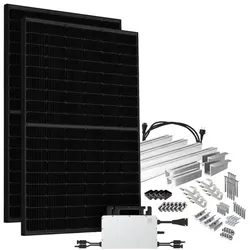 Offgridtec® Solar-Direct 900W HMS-800W-2T Balkonkraftwerk Bifazial Full Black Schukosteckdose - 10m - Montageset Biberschwanz