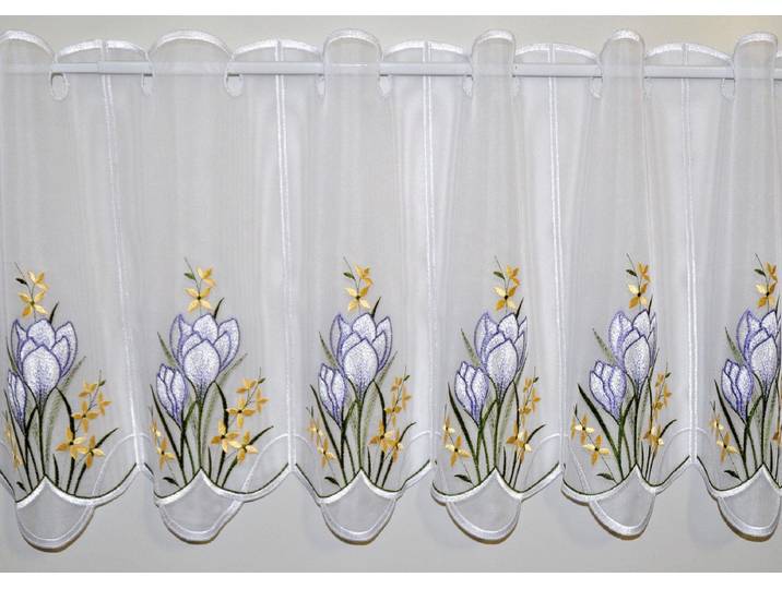 Panneaux STICKEREIEN PLAUEN Panneau Krokusblüte Gr. 5, weiss (weiß), B:210cm H:40cm, Polyester, Gardinen, Panneaux, Panneau Krokusblüte