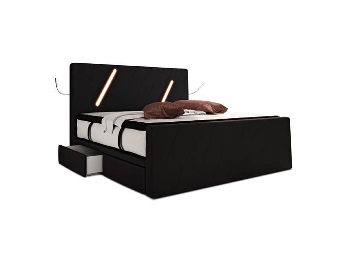 Sofa Dreams Boxspringbett Toulon (6 Teile), Mikrofaser Stoffbezug, Schubladen, LED, Matratze, Topper, Design Bett