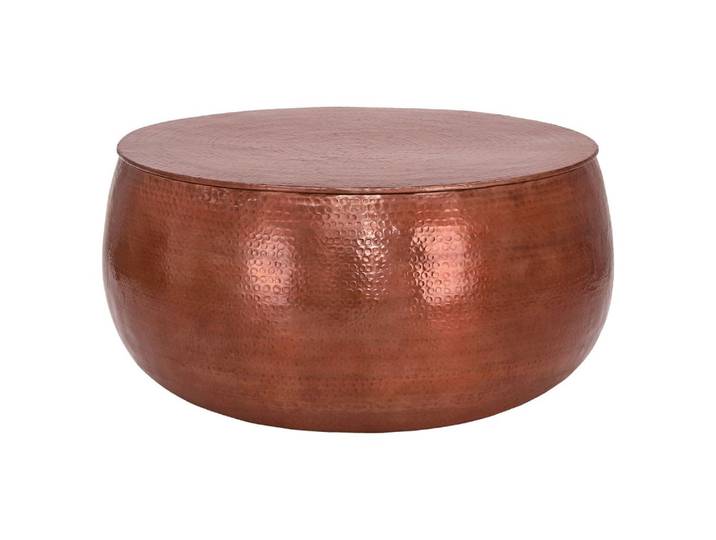 WOMO-DESIGN Couchtisch Wohnzimmertisch Ø90x45 cm in Hammerschlag Optik Sofatisch Metall Tisch, Kupfer Beistelltisch aus Aluminium Unikat Handarbeit Orientalisch Rund