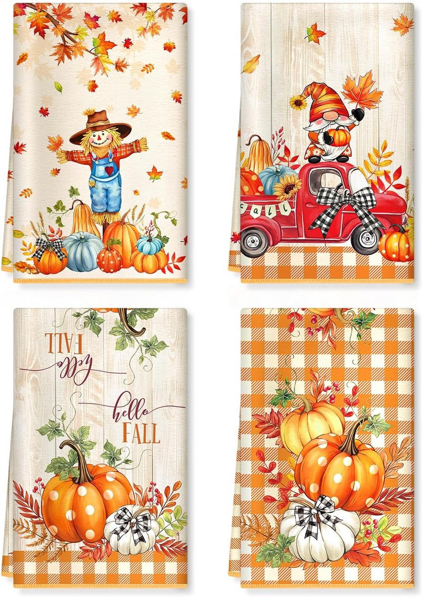 Absorberende Microvezel Keukenhanddoeken Set met Herfst Pompoen Thema