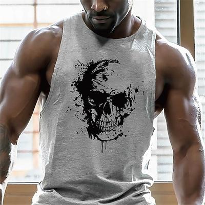 Herren Schädel Grafikdrucke Tank Top Weste Unterhemd Lässiger Stil Klassicher Stil Ärmellos T-Shirt Heißprägen Rundhalsausschnitt Hemd Hawaiianisch Klassisch Große Größen Outdoor Urlaub Täglich Grau