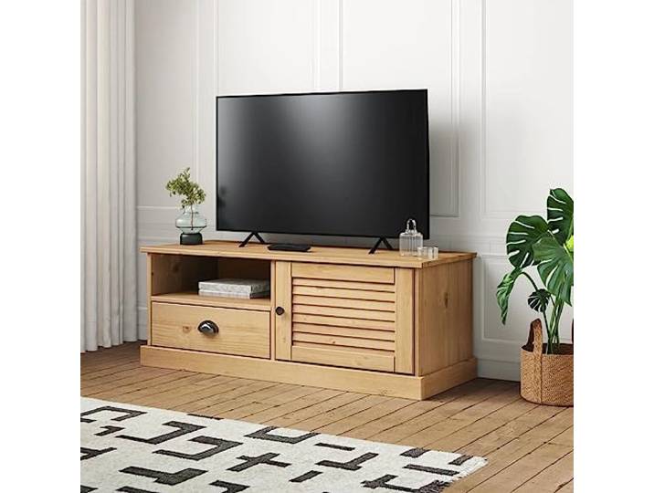 HEFZGDB TV-Schrank VIGO 106x40x40 cm aus Kiefern-Massivholz mit Stauraum 1 Schublade 1 offenes Fach Türfach für Wohnzimmer Lowboard Möbelstück